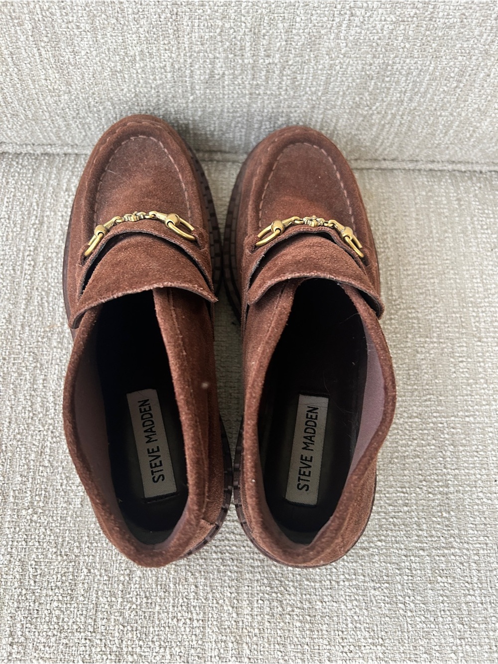 Steve Madden Brown Suede Gold-Bit Slip-On Loafers - Picture 4 of 6
